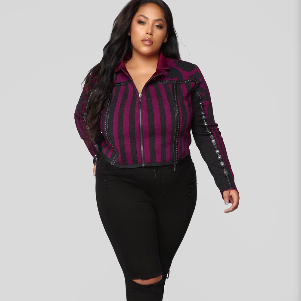 FASHION NOVA Purple Striped Moto Jacket Blazer